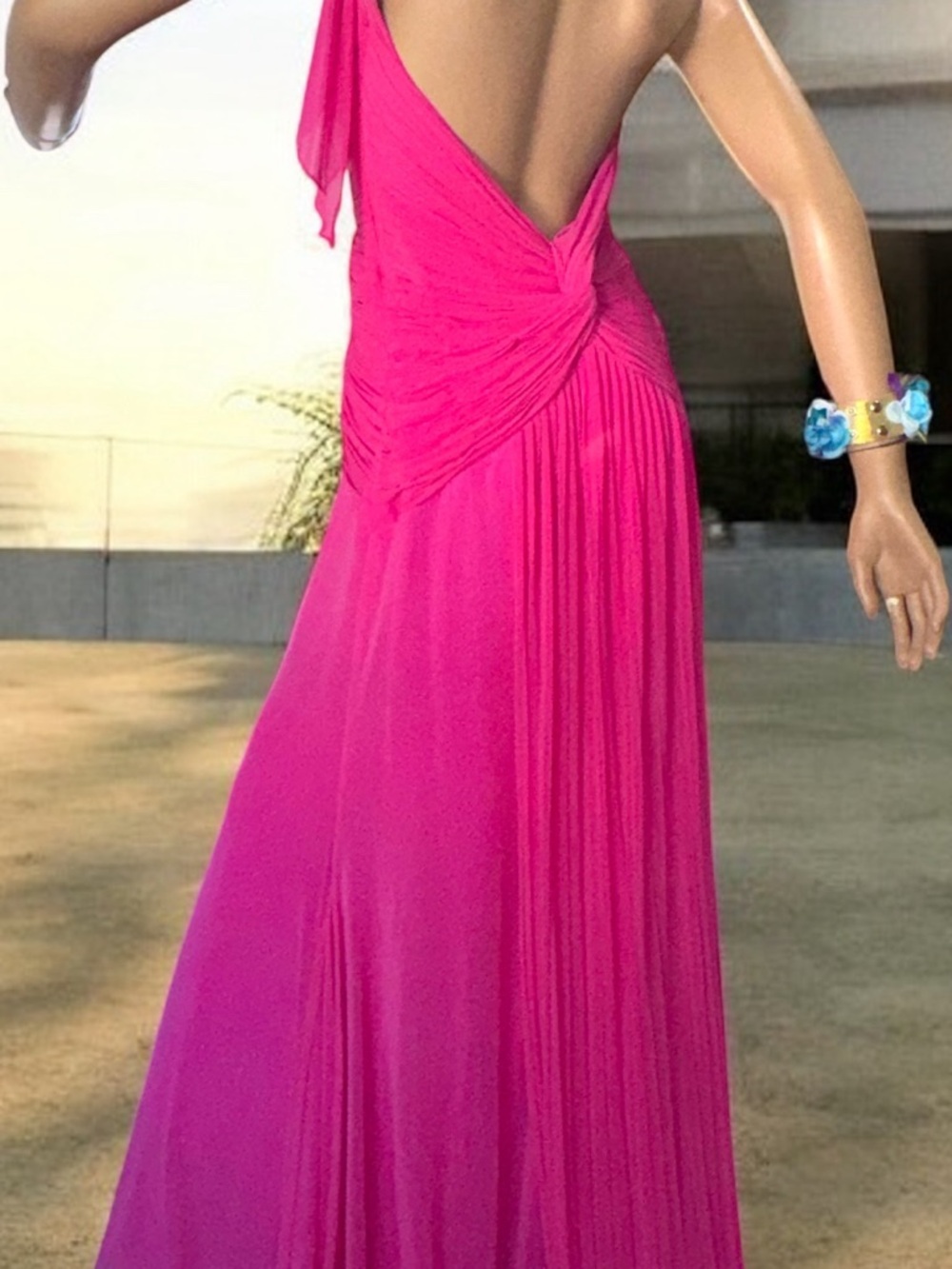 Sue Wong Grecian gauze Halter Backless Maxi Dress train nocturne - Picture 3 of 7